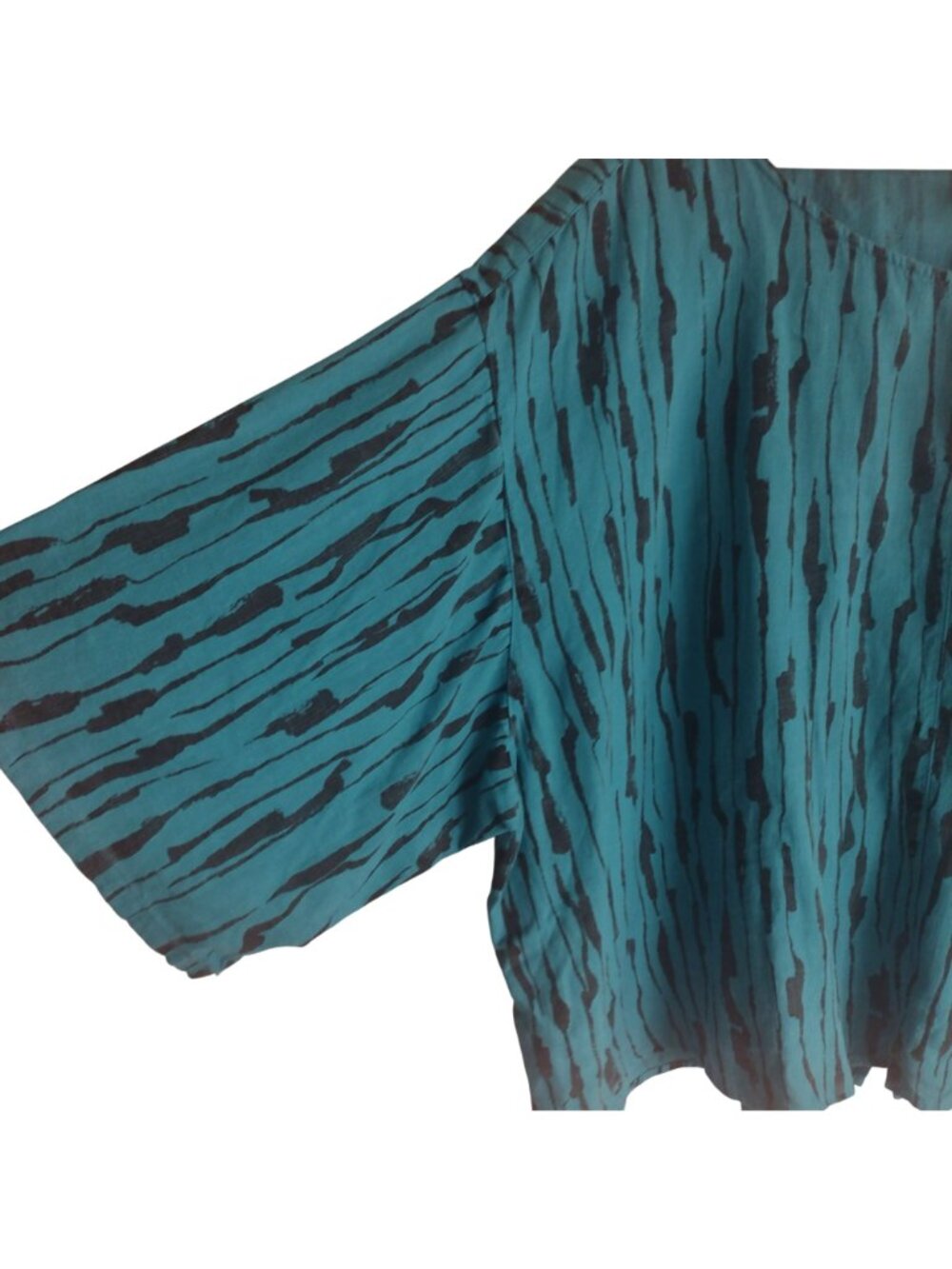 Kleen Linen Blend Blouse 2X NEW Marine Teal Blue Striped Relaxed Fit Top - Picture 4 of 10